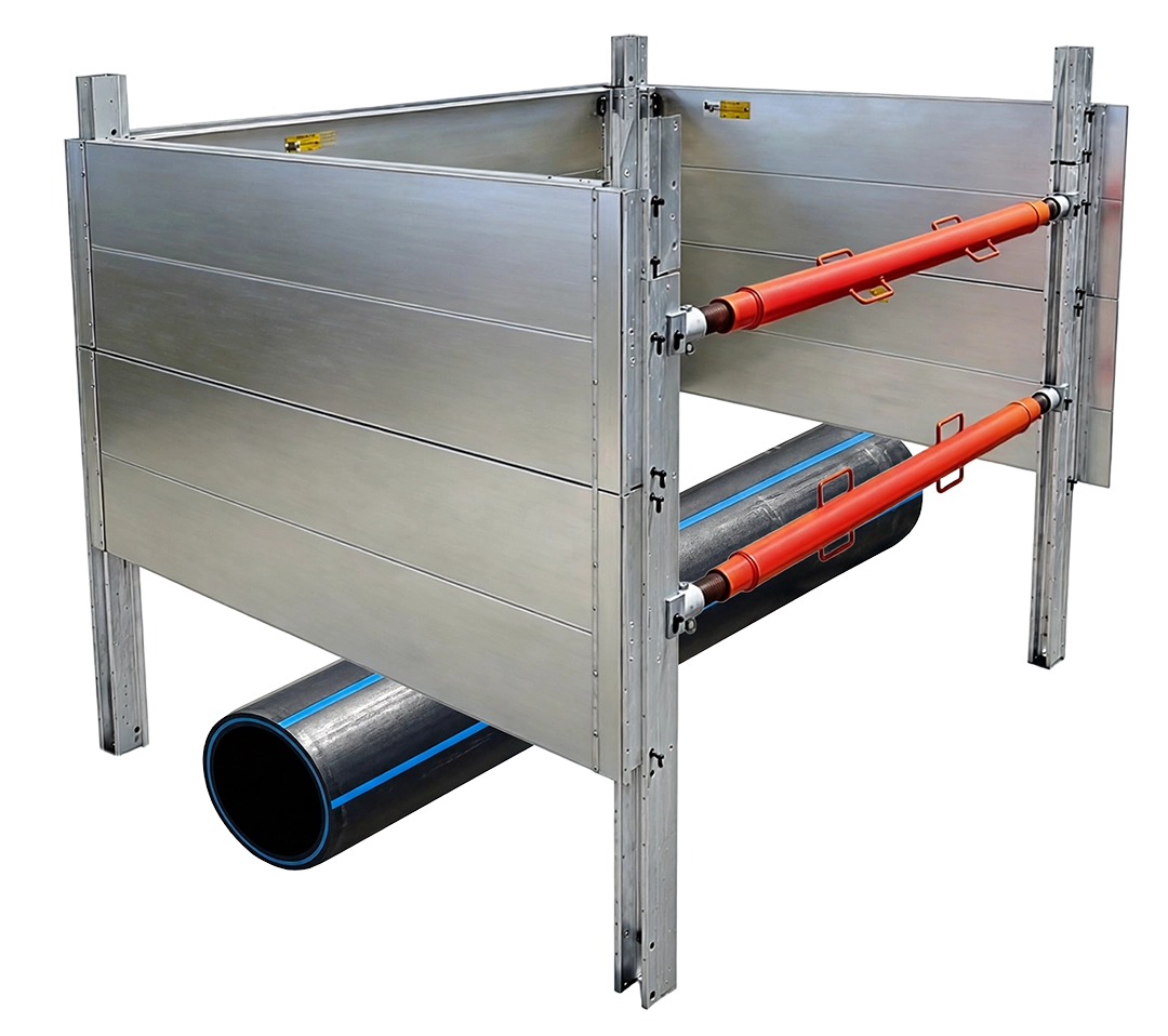 Configurable aluminium shoring for shafts, pits, and trenches that don't fit a standard box
